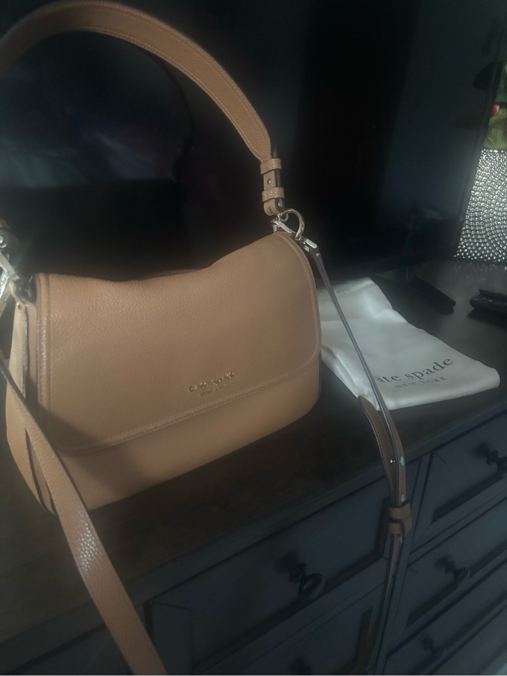 kate spade Tan Pebbled Leather Saddle Shoulder Bag